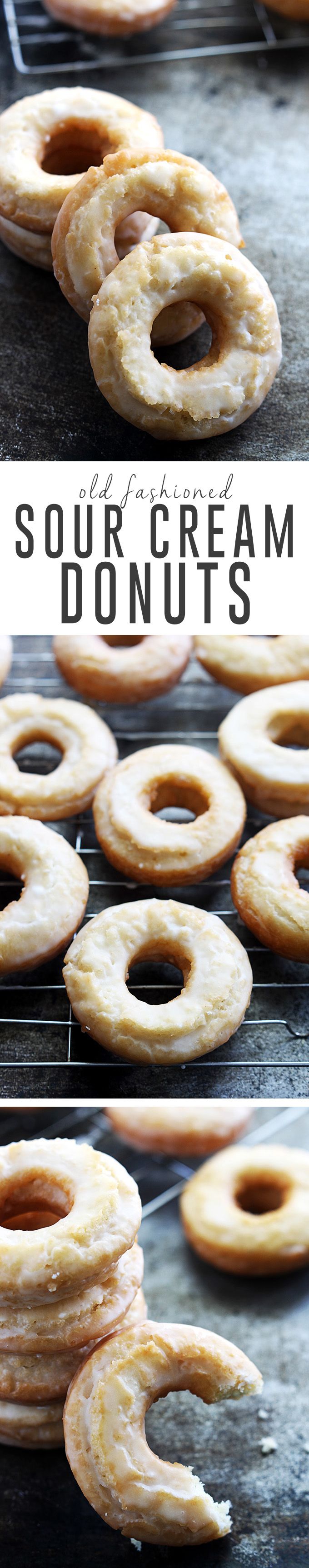 Homemade classic old fashioned sour cream donuts dipped in vanilla glaze. | Creme de la Crumb