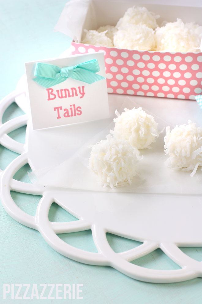 How to make CUTE Easter Bunny Tail Treats! Cream Cheese, almond, coconut candy delight – yum! #itsaparty