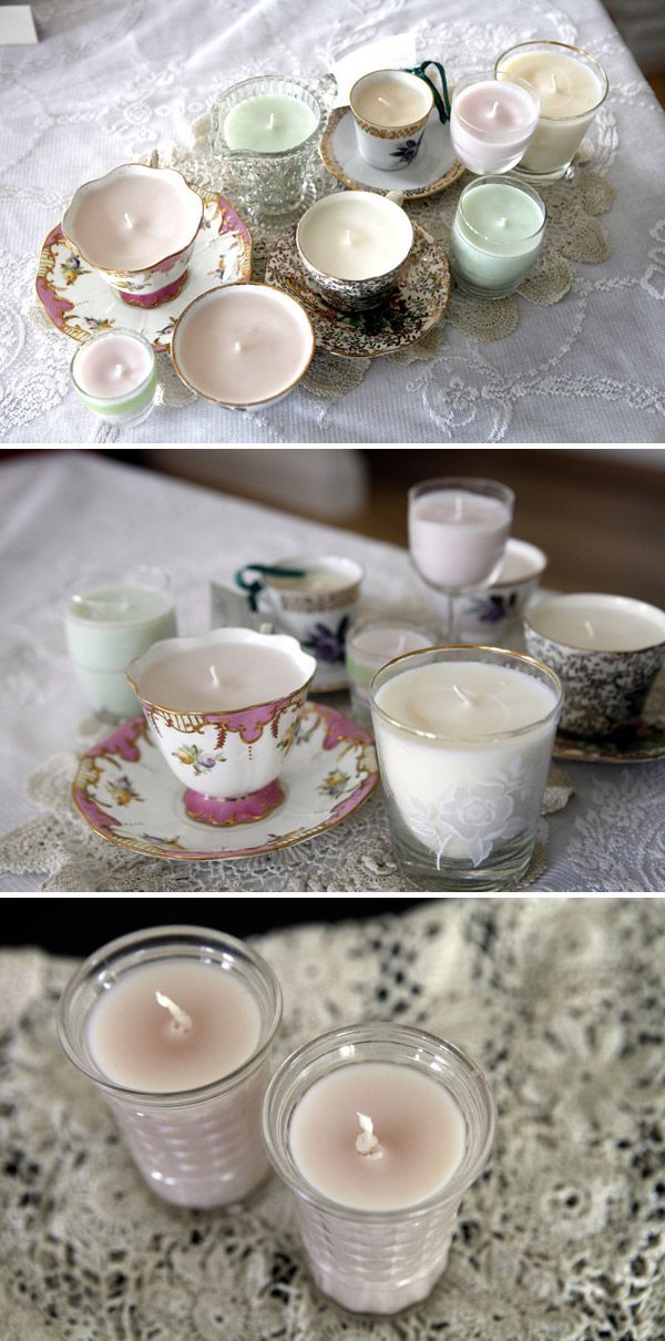 How to make soy candles out of teacups etc.   so cute! i am doing this!