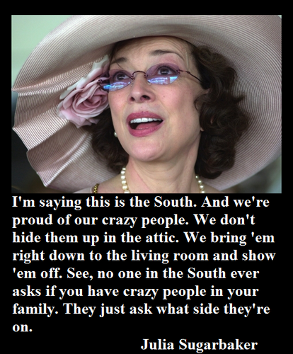 “I’m saying this is the South. And we’re proud of our crazy people.” Julia Sugarbaker     Designing Women