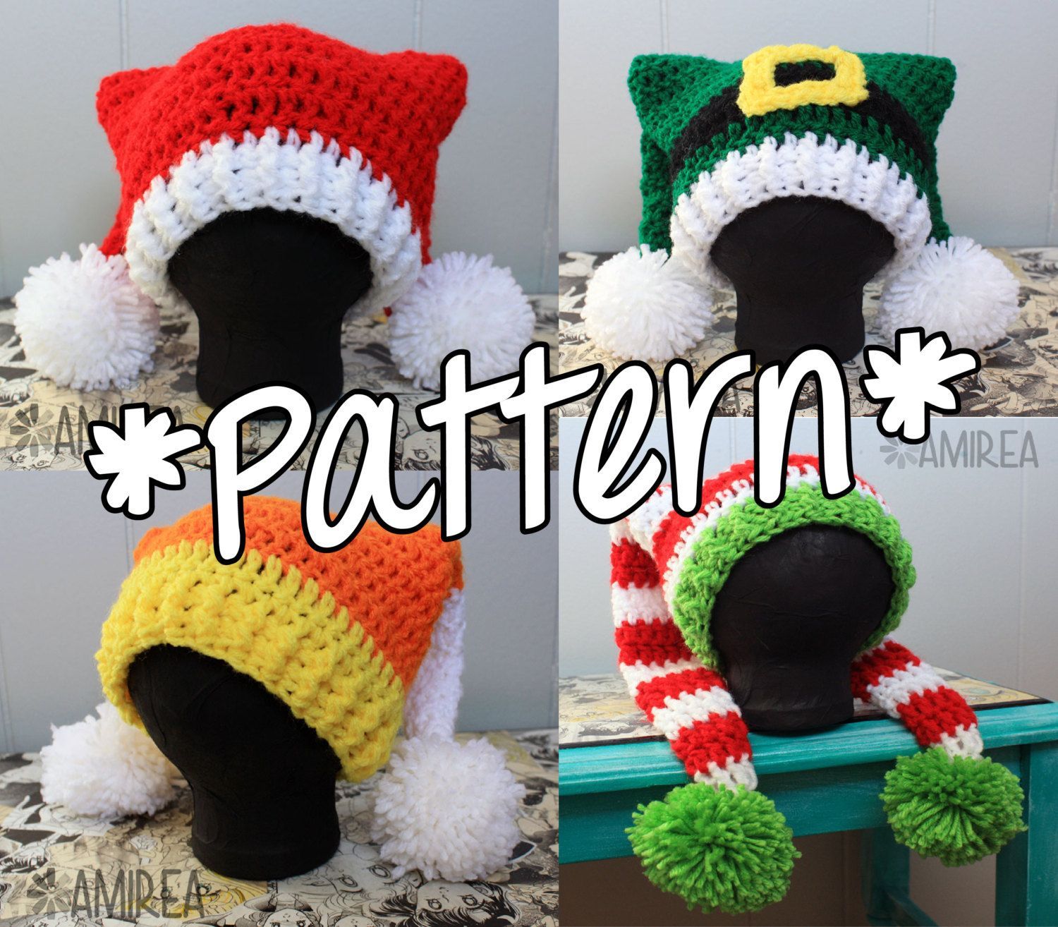 INSTANT DOWNLOAD — Double Tail Holiday Hat Beanie – Crochet Pattern – Adult Teen Toddler Baby Sizes