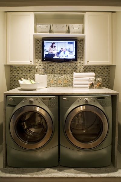 Laundry Room Inspiration! A tv in the laundry room…UMMM YES PLEASE !!!! LOL