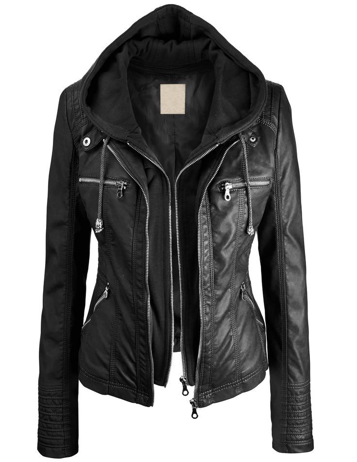 Lock and Love Women’s 2-For-One Hooded Faux leather Jacket at Amazon Women’s Clothing store: