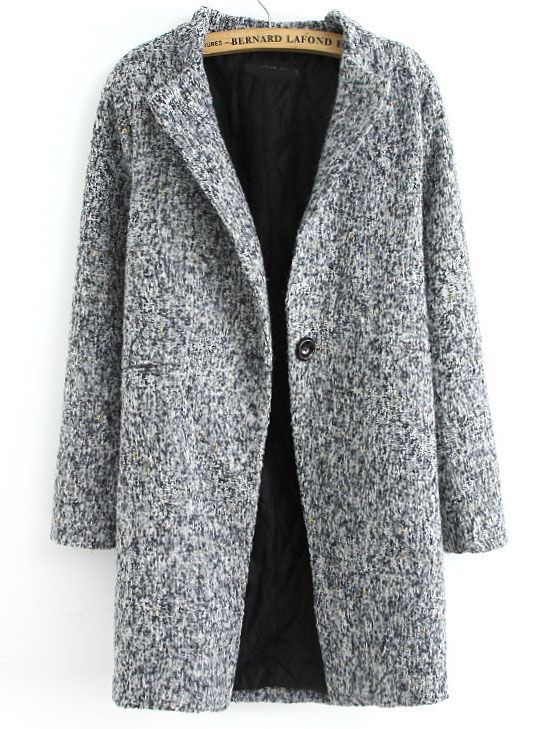 Love this Coat ! Love the Coat! Love the Color! Grey Long Sleeve Single Button Tweed Coat Winter Fashion.