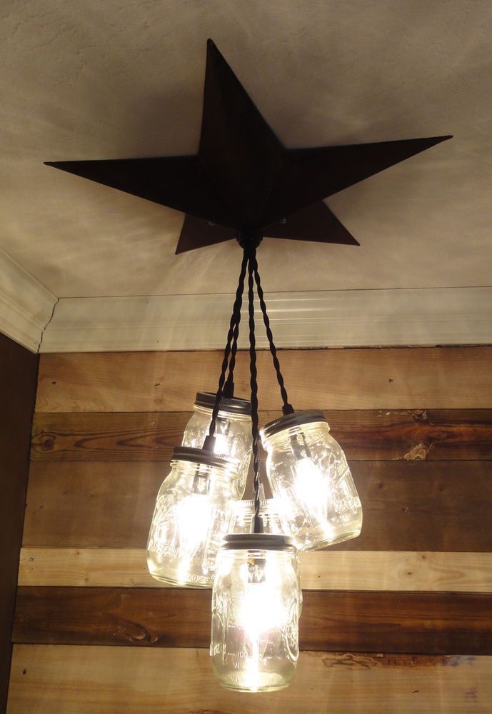 Mason Jar Chandelier Barn Star – Country Rustic Primitive Pendant Light – 5 Jars in Home & Garden | eBay