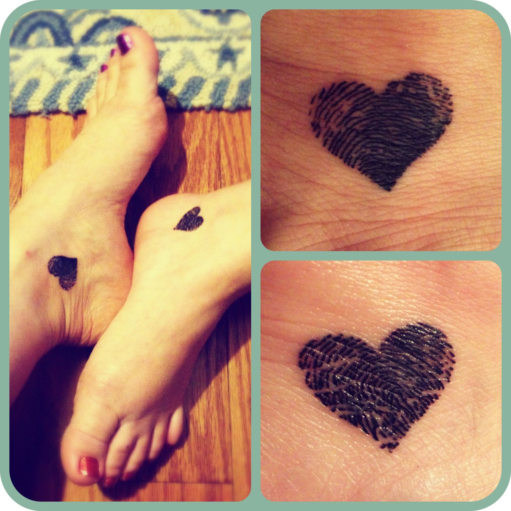 Matching sister fingerprint heart tattoos but I think I would do with my kids’ fingerprints instead