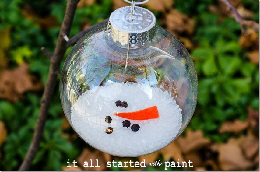 Melted Snowman Ornament:  Epsom salt, felt nose,   The eyes and mouth peppercorns “rocks”