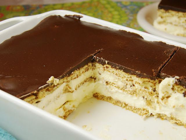 My favorite dessert ever! My grandmother used to make this for my birthday. No bake Chocolate Eclair Cake.