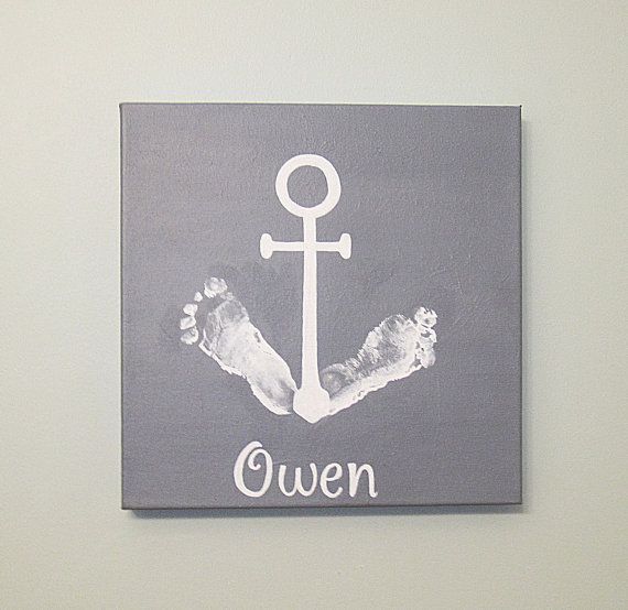 Nautical Footprint Anchor Canvas Art with Print Kit, Personalized, Any Color, 12×12″ by SnowFlowerArts