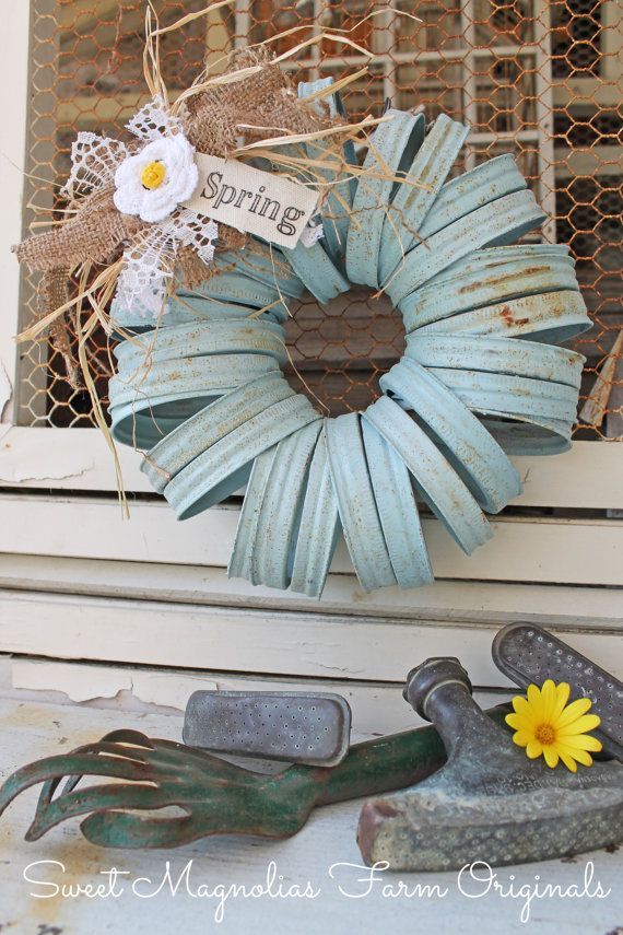 “New for Spring 2014” Sky Blue Canning Jar Lids Wreath ~ “One of a Kind” Farmhouse Charm by SweetMagnoliasFarm, SOLD to a Good