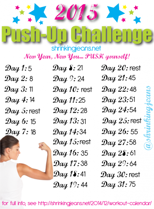 New Year, New You 31-Day Push-Up Challenge, Monthly Workout Calendar by @shrinkingjeans
