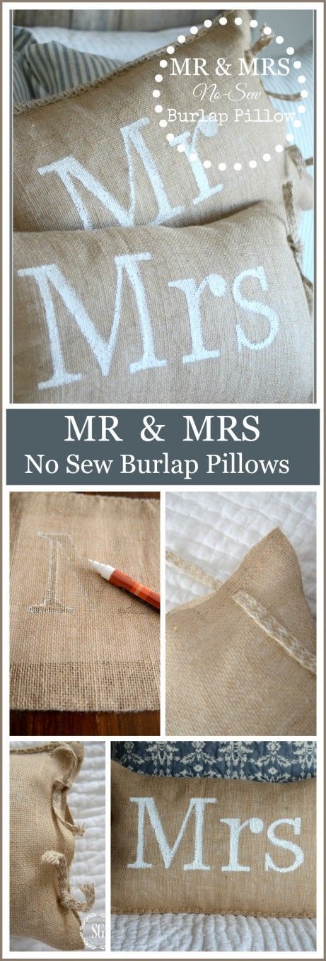 NO SEW MR AND MRS BURLAP PILLOWS #bHomeApp