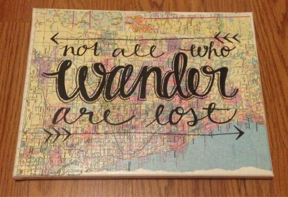 Not All Who Wander Are Lost Canvas Map Canvas Quote by kalligraphy, $35.00