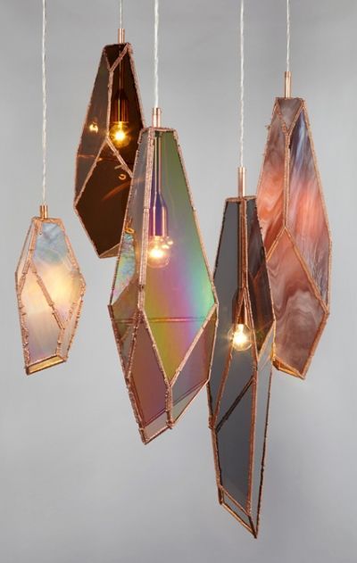 O M G!!! These are so awesome! Light fixtures like agate slices or iridescent glass, shaped like crystal formations!