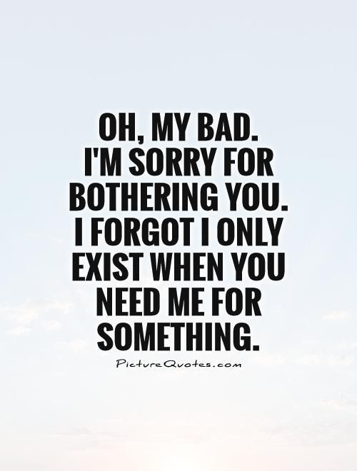 Oh, my bad. I’m sorry for bothering you. I forgot I only exist when you need me for something. Picture Quotes.