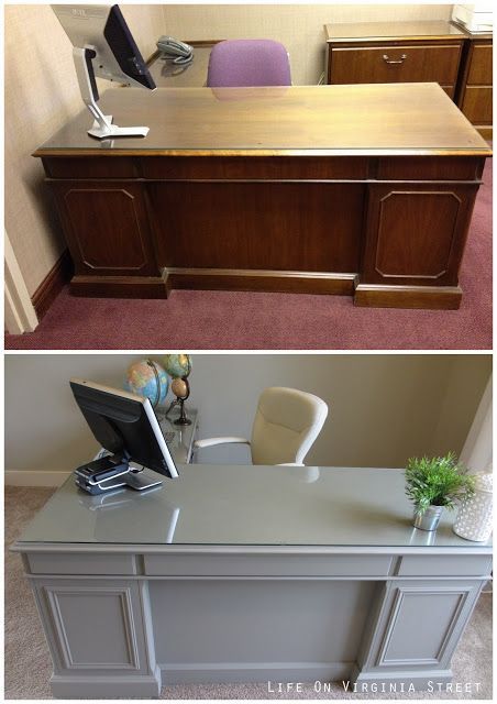 Old desk makeover with new trim and Annie Sloane Chalk Paint in French Linen