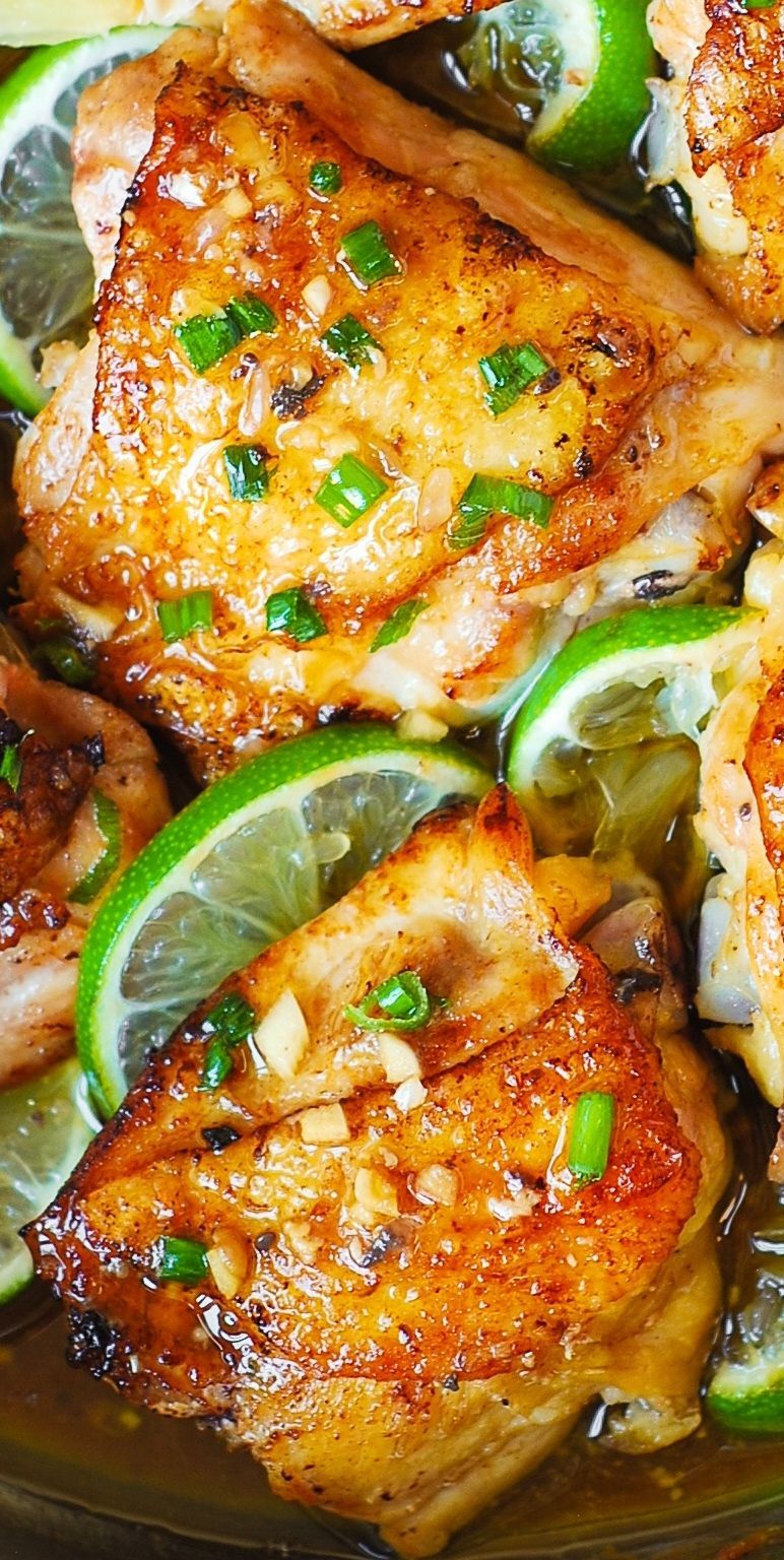 Pan-Roasted Cilantro Lime Honey Chicken Thighs – easy, delicious, super-flavorful chicken!