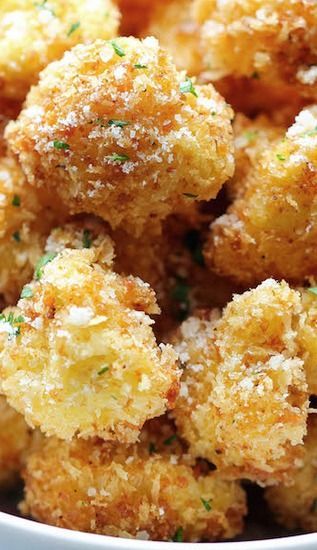 Parmesan Cauliflower Bites – Baked on parchment at 375 instead of frying and used garlic powder, onion powder, and chili powder