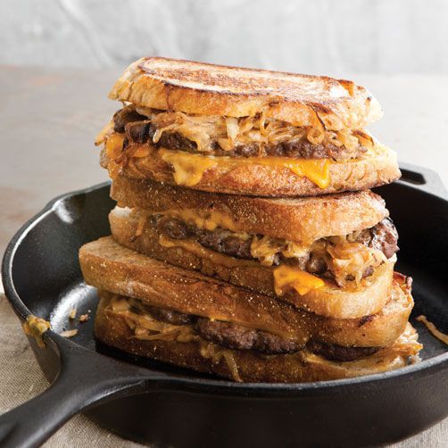 Patty Melts w/ Special Sauce — pan-grilled ground beef patties, caramelized onion, cheddar cheese, and special sauce on toasted