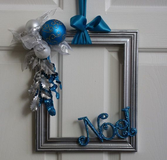 Picture Frame Christmas Wreath  Silver White by badcandystudios.