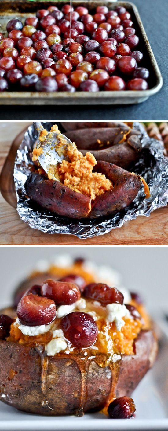 Roasted Grape, Goat Cheese and Honey Stuffed Sweet Potatoes -Sounds amazing! Too bad I am kinda allergic to grapes. But I would