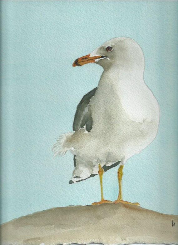 Seagull  watercolor painting 8 x 10 print beach home by bMoorearts, $20.00