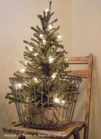 SEASONAL – Tree In An Old Egg Basket…Musings From A French Cottage, Christmas Around the House.