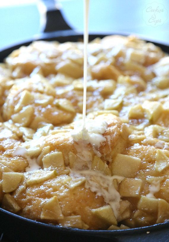 Skillet Apple Biscuits. Sweet, sticky and simple! The perfect fall breakfast! from @Shelly Jaronsky (cookies and cups)