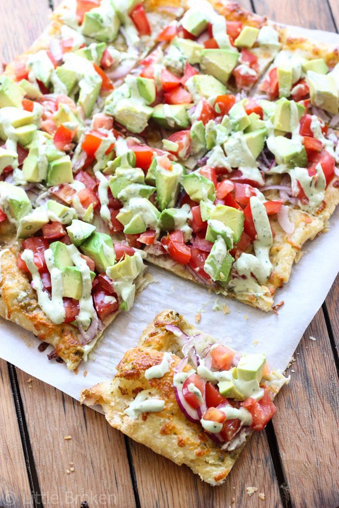 Skinny Avocado Pizza. Pinning more for the recipes of the two sauces on the pizza then anything else