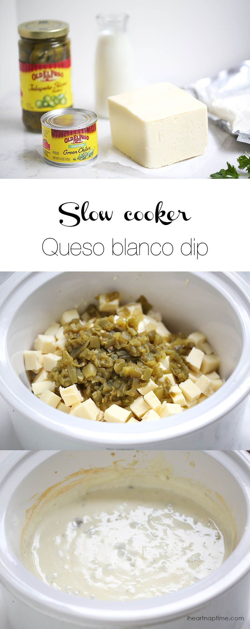 Slow cooker queso blanco dip -5 minutes to prep and only 5 ingredients to make! This cheese dip is seriously the best ever!