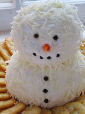 snowman cheeseball with mozzarella cheese