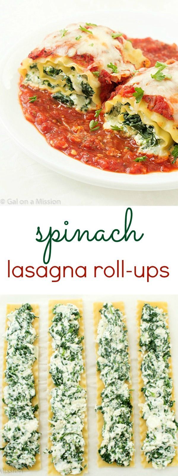 Spinach Lasagna Roll-Up Recipe: An incredible easy weeknight or weekend dinner the entire family will enjoy! Step-by-step photos