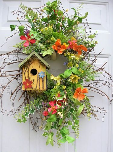 Spring Summer Wilflowers Birdhouse Floral Door Wreath Arrangements | eBay