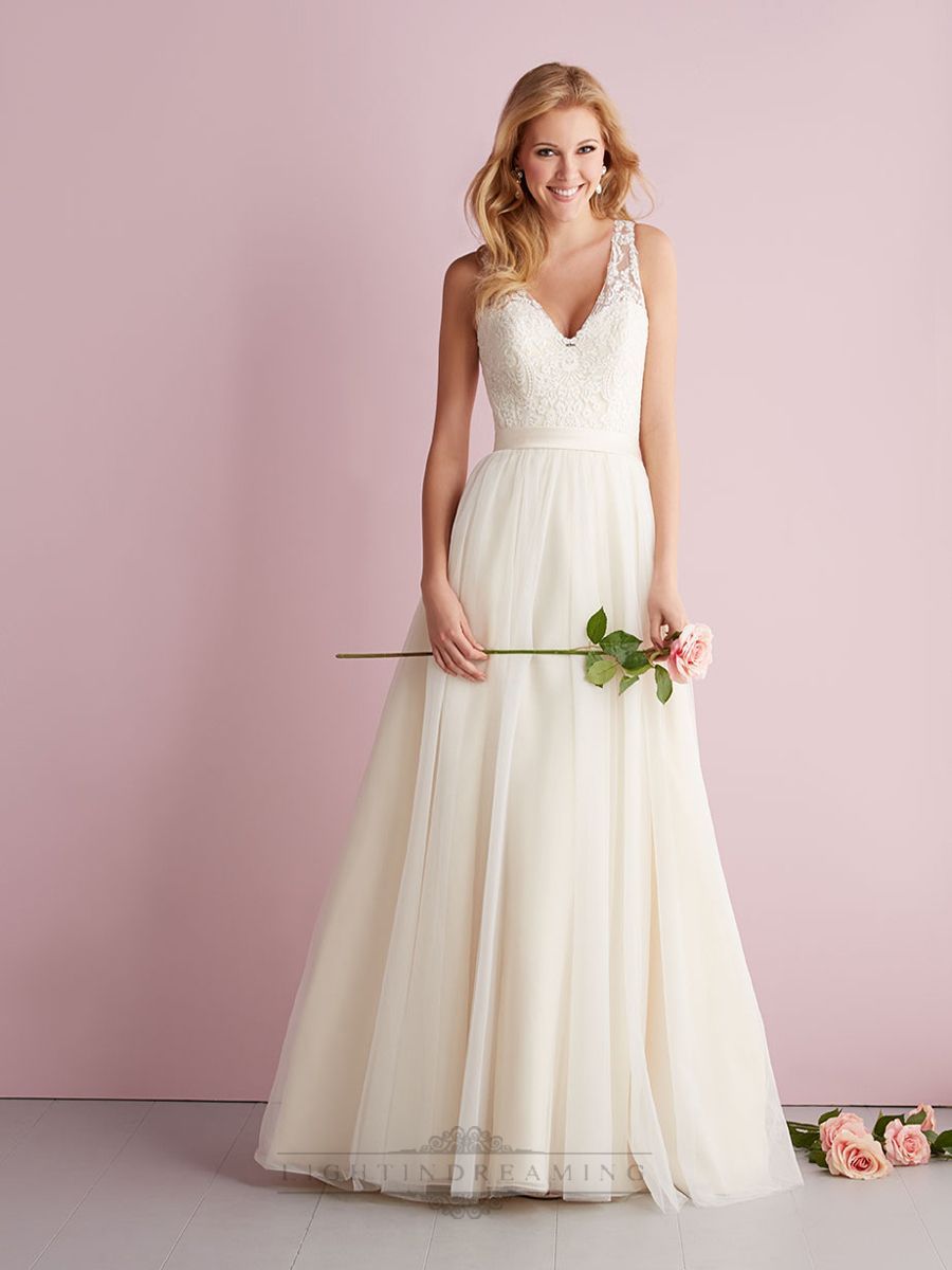Straps A-line V-neck Wedding Dress with Illusion Back | Wedding Dresses 2014