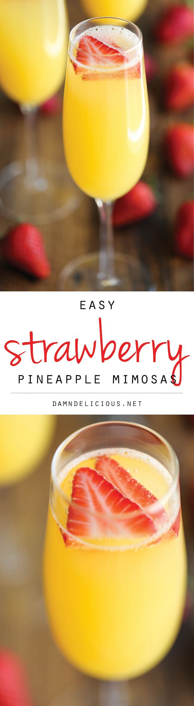 Strawberry Pineapple Mimosas – The easiest, quickest, and best 4-ingredient mimosa ever. And all you need is just 5 min to whip