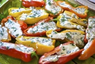 stuffed mini peppers – I stuff these with chedder jalepeno cream cheese and bake @ 375 for about 10 mins and they are friggin