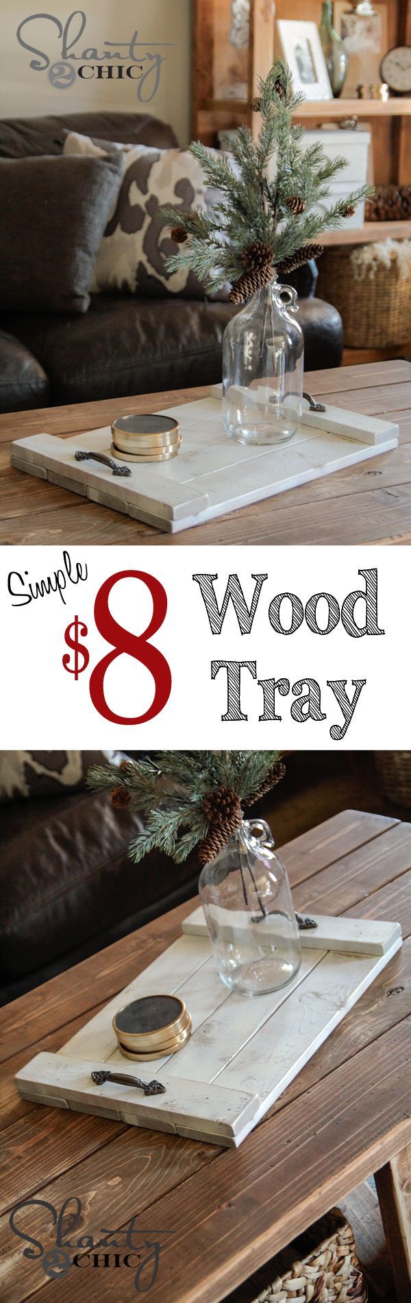Super cute and cheap DIY wood coffee table tray… Great Christmas gift idea!! #12days72ideas
