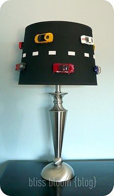 Super cute for a cars-themed room. Pretty sure my boy would want to pull the cars off the lamp, though!