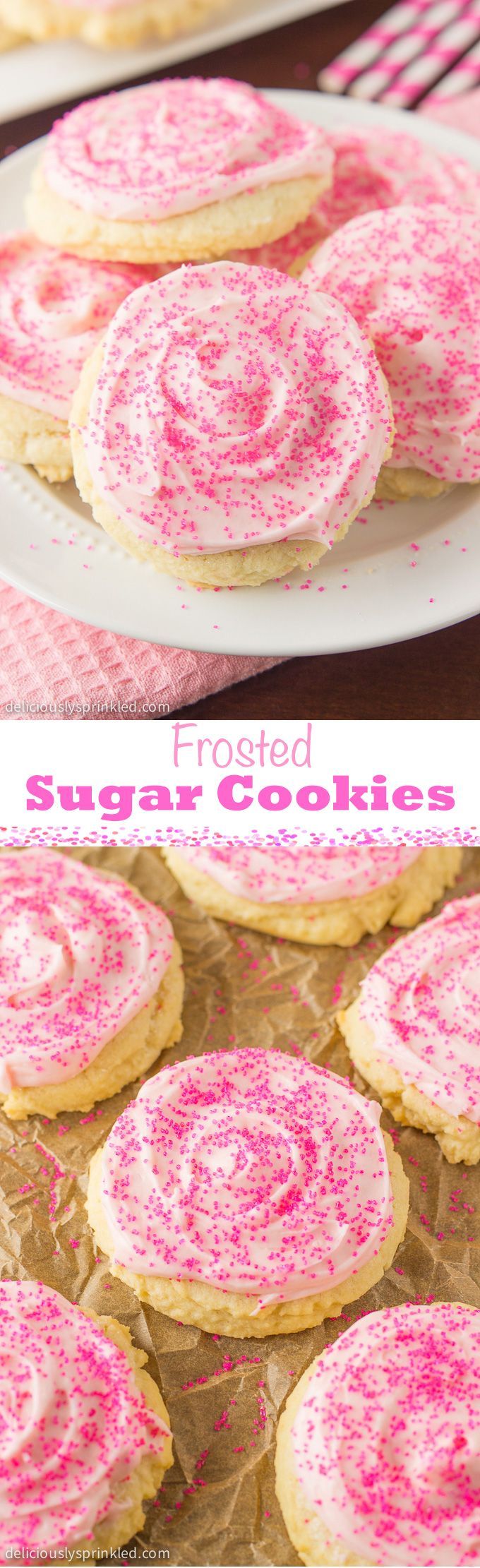 The BEST Frosted Sugar Cookies recipe you will ever need! These sugar cookies are topped with vanilla buttercream frosting and