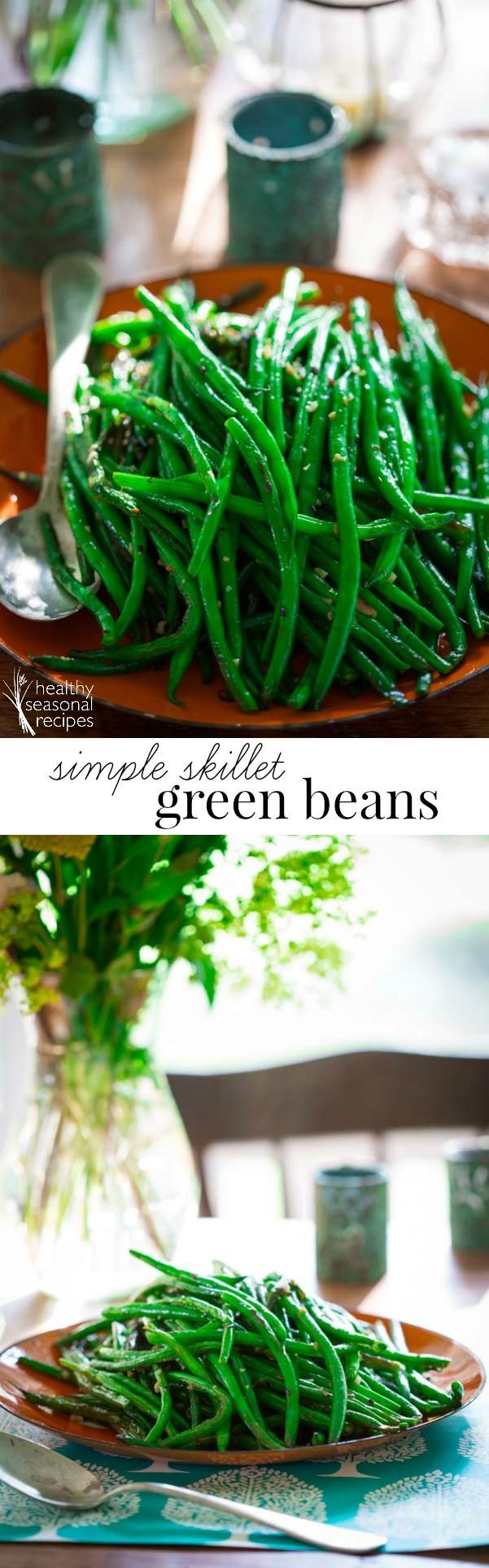 These simple skillet green beans are a perfect healthy side dish for lazy days of summer. Simple one-pot green bean recipe with