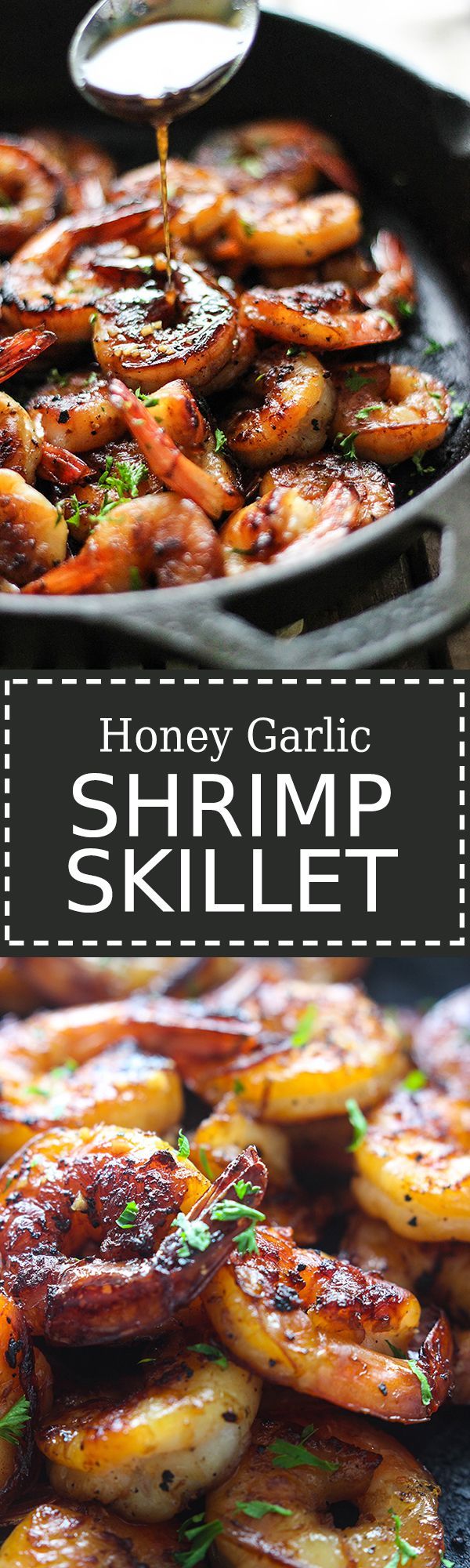 This smoky and sweet honey garlic shrimp skillet is super easy with only five ingredients and cooked in less than 15 minutes!