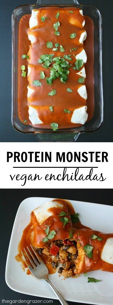 Vegan protein powerhouse enchiladas with an amazing homemade sauce! Each enchilada has a whopping 20g of plant protein from