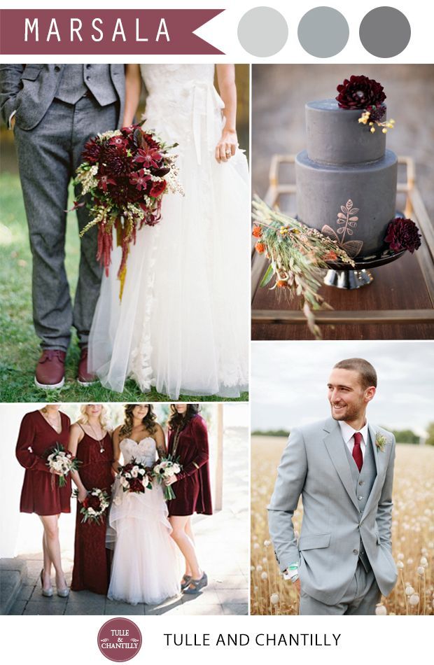 vintage marsala and grey wedding color combo ideas 2015