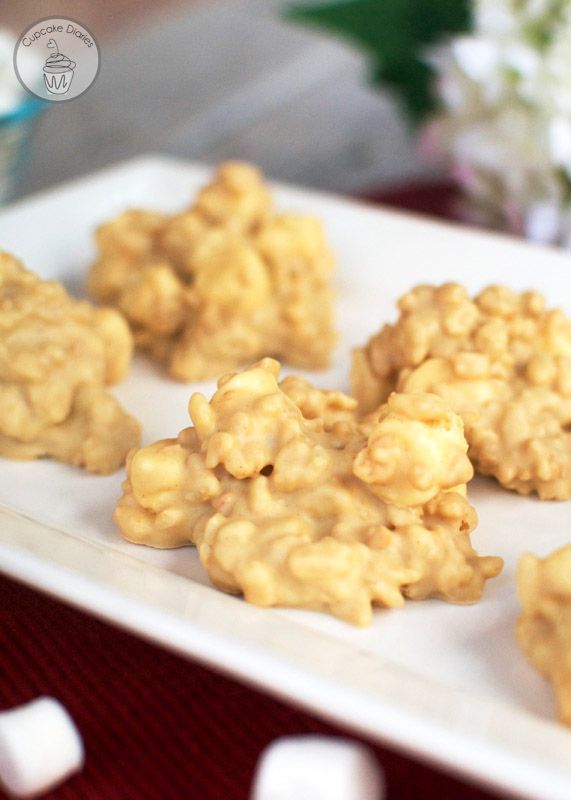 White Chocolate Crispies – A chewy, marshmallowy no bake treat exploding with white chocolate and peanut butter flavor. These