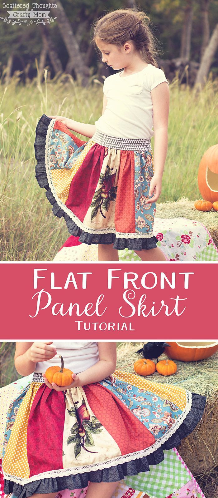 A must make: Easy to sew, Flat Front skirt pattern and tutorial for girls.  This multi-paneled version is a fabulous way to show