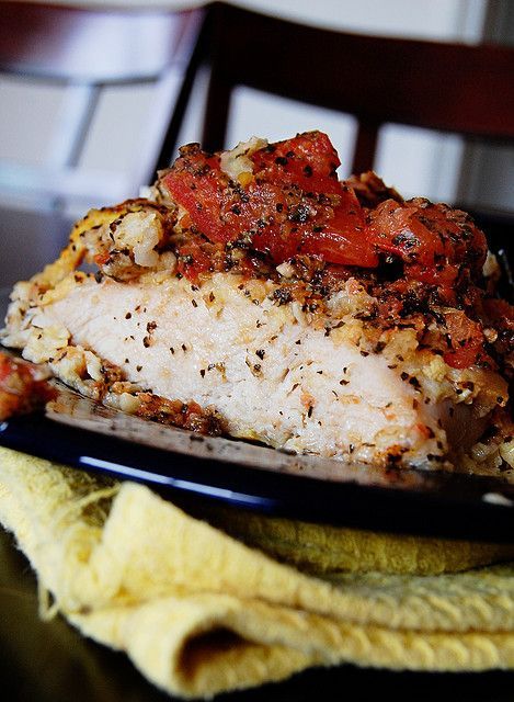 Bruschetta Chicken  i make this dish all the time. it’s my 2 year old’s favorite chicken dish- & thankfully, it’s healthy!!   1/2