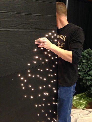 Create this DIY particle board using Styrofoam and a strand of Christmas lights.  Source: Church Stage Design Ideas