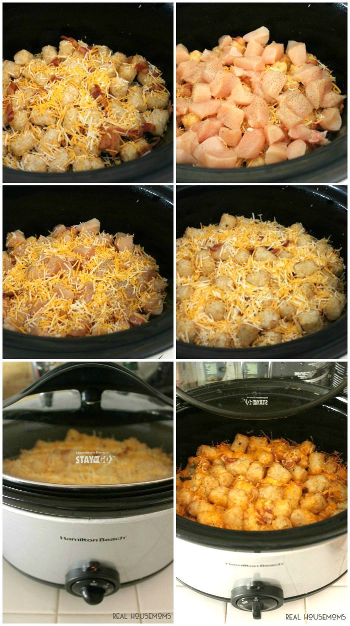 Crock Pot Cheesy Chicken, Bacon, & Tater Tot Bake is a delicious and super easy meal to put together! Your whole family will love