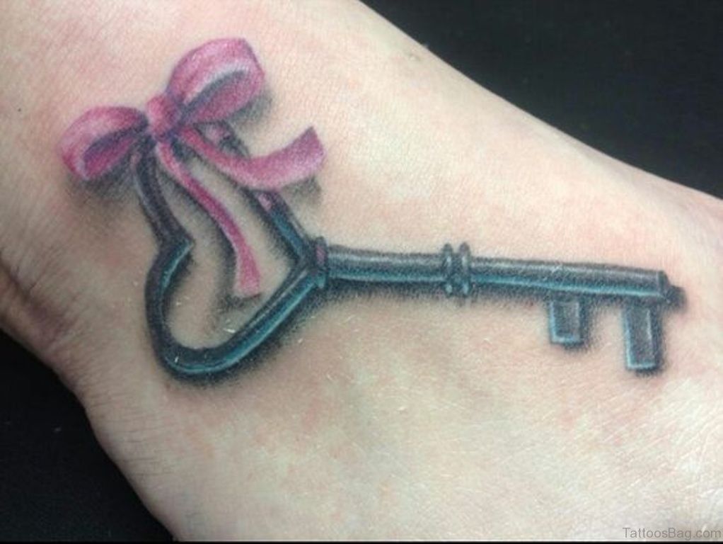 36 Elegant Key Tattoos On Foot -   Bow Key Tattoo Design Ideas