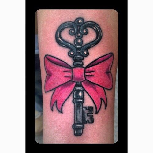 34+ Awesome Key With Ribbon Tattoos -   Bow Key Tattoo Design Ideas